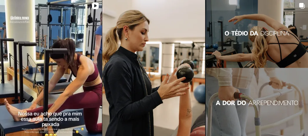 Publicações e rotina de atendimentos da clínica MOWA no Instagram